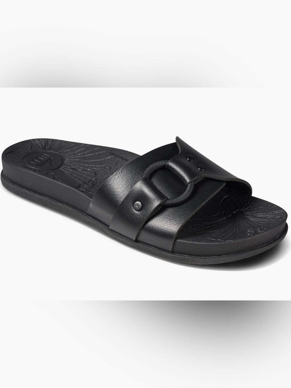 Reef Women's Black Slide Sandals with Buckle Detail